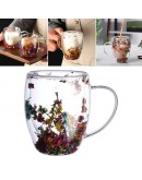 Стъклена чаша двойна с естествени цветя за кафе и чай 250 мл